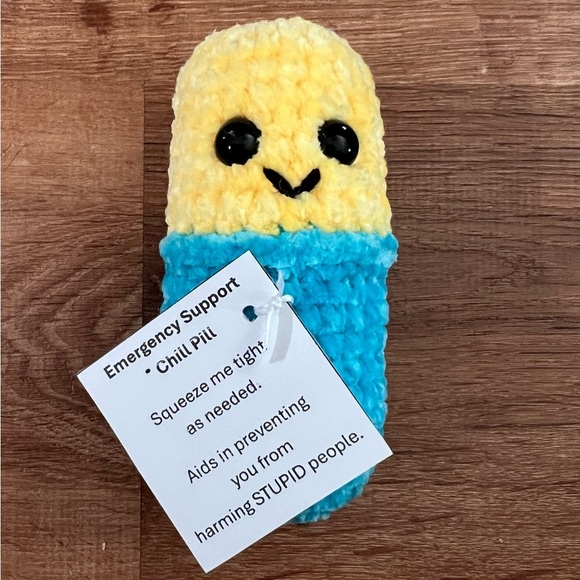 Hand Crafted Other - Hand Crafted Crochet Chill Pill Yellow Blue Plush Super Soft Emotional Support